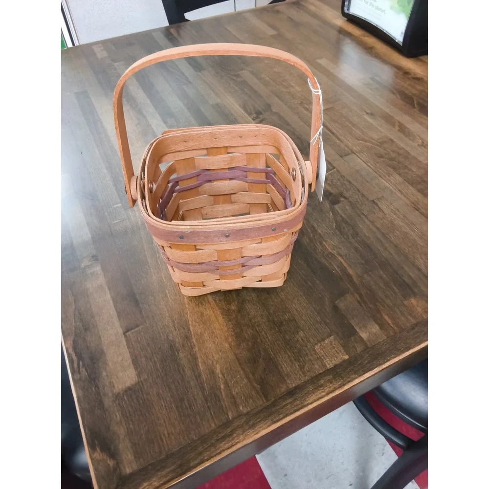 Longaberger 1990 Handwoven Small Square Basket with Handle Dresden Ohio USA